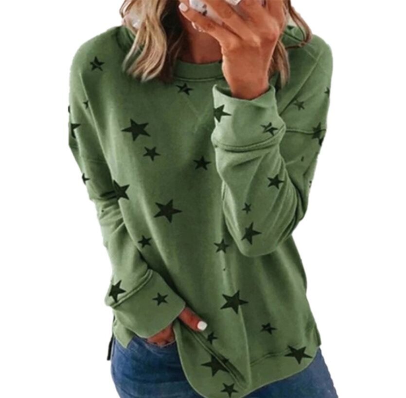 Printed Star Pattern Round Neck Soft Long Sleeve Tops